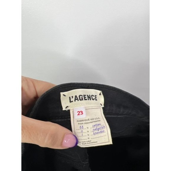 L'agence Sada Straight Leg High Rise Raw Hem Jeans Women's Black Size: 23 NWOT - Picture 6 of 9